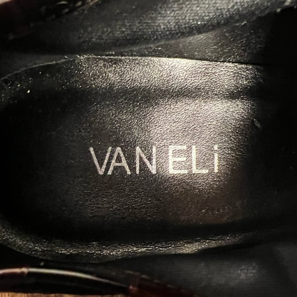 Vaneli Black and Brown Croc-Embossed Lace-Up Heels - Picture 2 of 7
